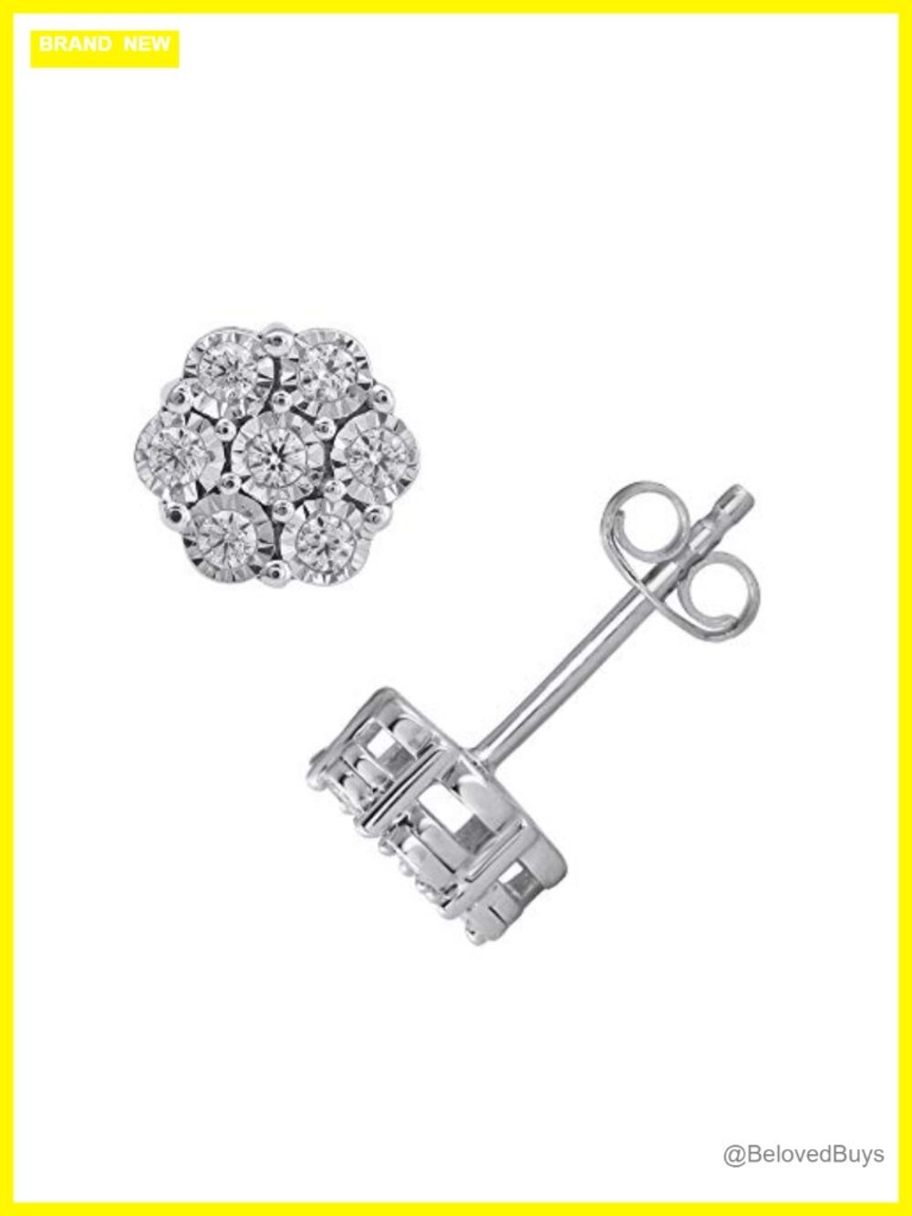 Diamond Cluster Stud Earrings 925 Sterling Silver 18K Yellow Gold Plated